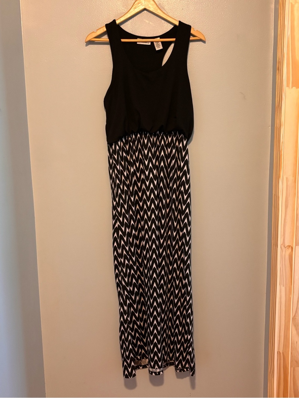 Allison Brittney Black and White Chevron Maxi Dress
